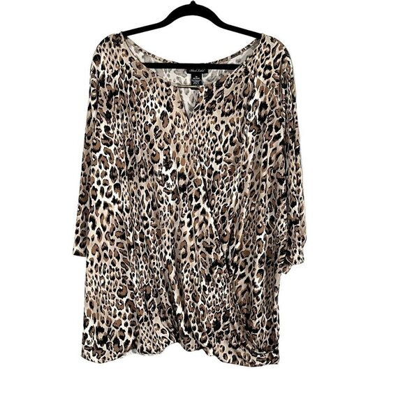 Catherines Top Women 1X Brown Animal Print Neutral Capsule Twee Safari Travel - Picture 1 of 11